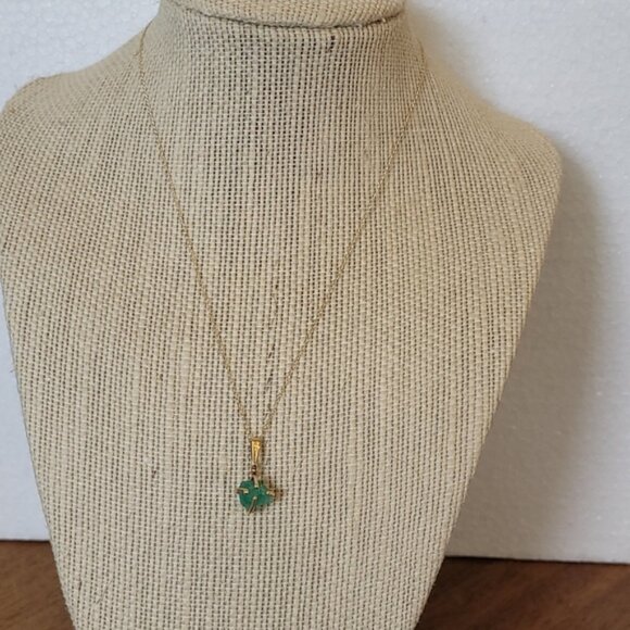 14K Yellow Gold Raw Emerald Pendant Necklace 1.6g Necklace 18" - Picture 2 of 6